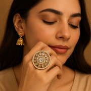 Traditional Gold-Plated Kundan Pearl Ring for Women & Girls